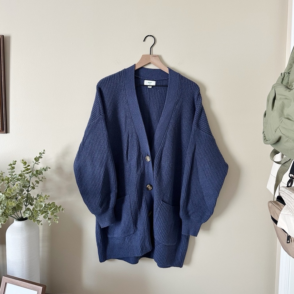 Aerie Cozy Up Oversized Knit Cardigan Sweater in Navy Blue